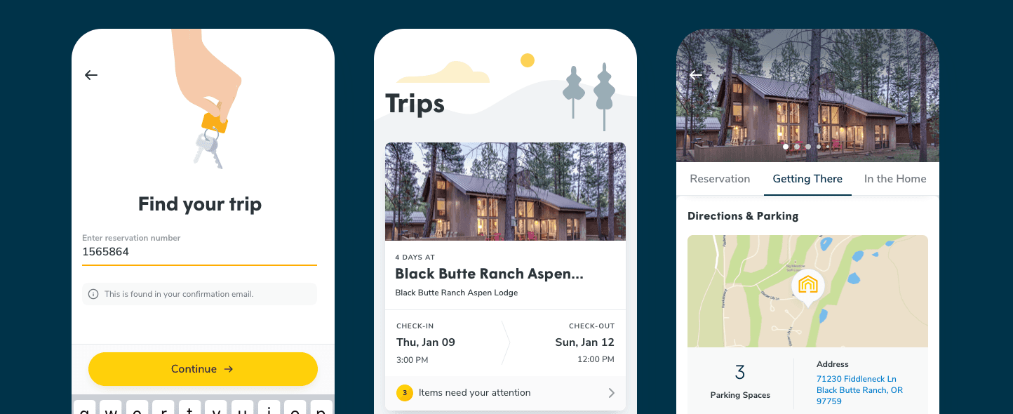 Vacasa mobile app screens