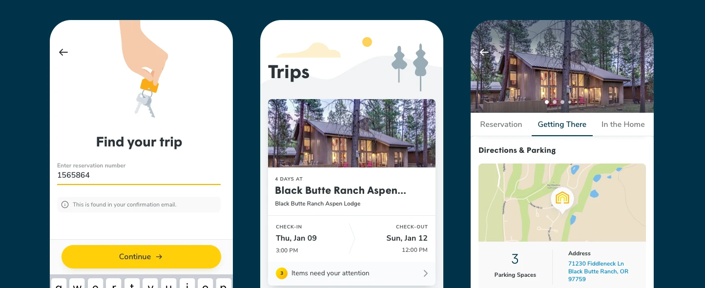Vacasa guest app screens