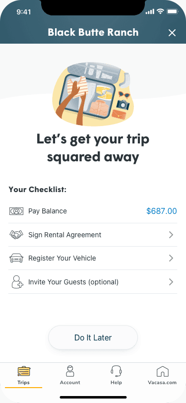 App screen: trip checklist