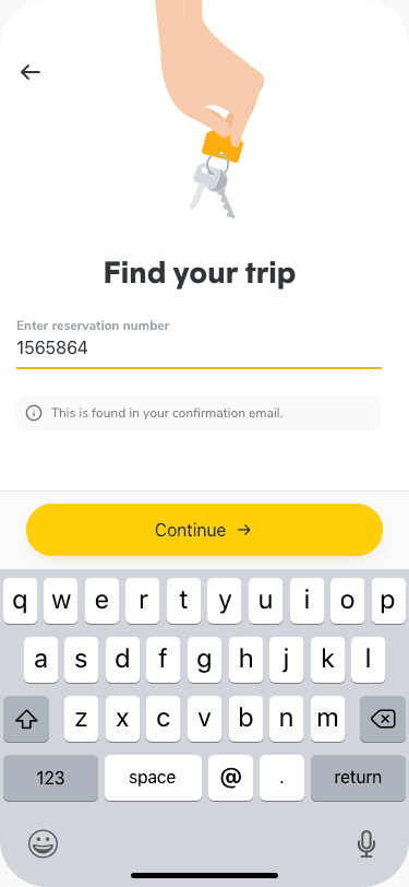 App screen: find your trip by reservation number